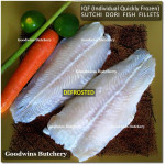 Fish DORI sutchi fillets IQF brand NASUBA Medan NBL 300-400 +/- 11" 28cm/pc - REPACKED (price/pack 700g 2pcs)